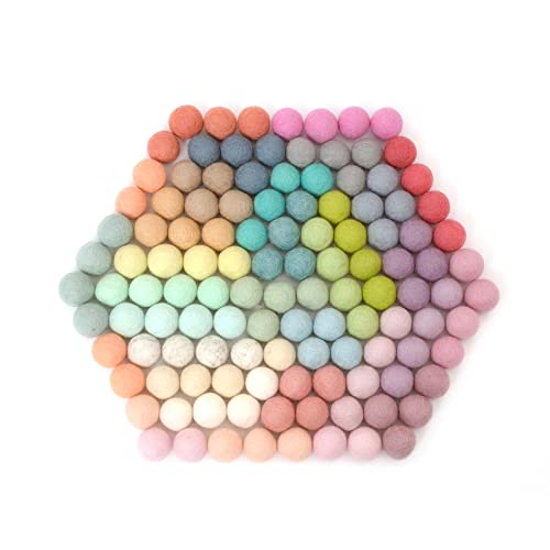 Glaciart One Filz-Pompons, Wollfilzkugeln (120 Stück) 2 cm - 0,8 Zoll, handgefertigte Filzkugeln in 30 Pastellfarben (Grün, Rosa, Blau, Gelb und mehr), kleine Menge für Filzen und Girlanden von Glaciart One