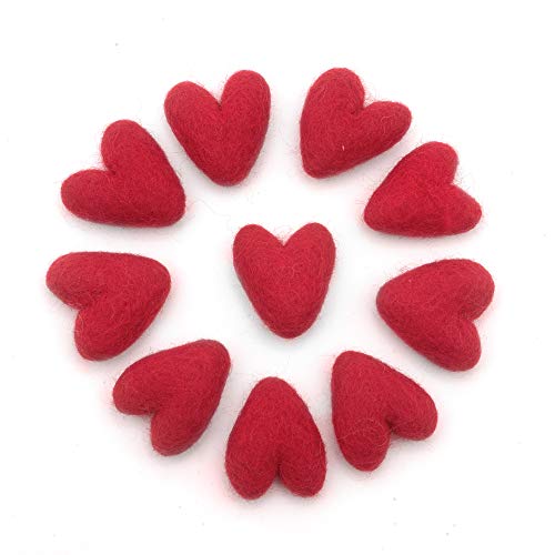 Glaciart One Weiße gefilzte Herzen – Nadelfilz & ätherische Öle – handgefertigt in Nepal aus 100% natürlicher neuseeländischer Wolle, Girlanden & Valentinstag Dekor – 3.8 cm, 10 Stück von Glaciart One