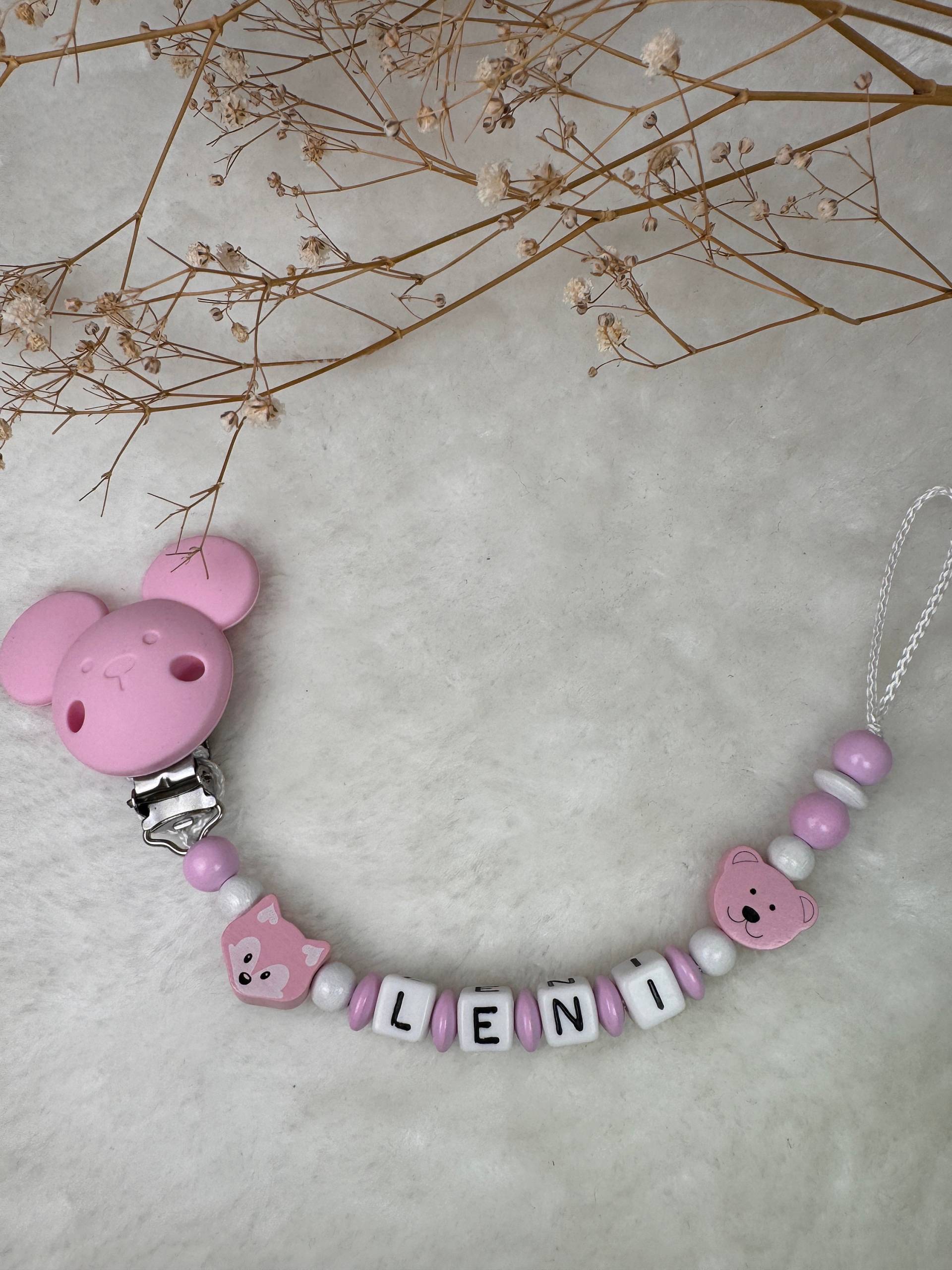 Schnullerkette Mit Namen - Rosa Einem Kleinen Fuchs Und Maus Clip Geschenkidee Babyparty- Personalisiert Schnullerkette Mit Namen - Rosa Einem Kleinen Fuchs Und Maus Clip Geschenkidee Babyparty- Personalisiert von GlamAccessoires