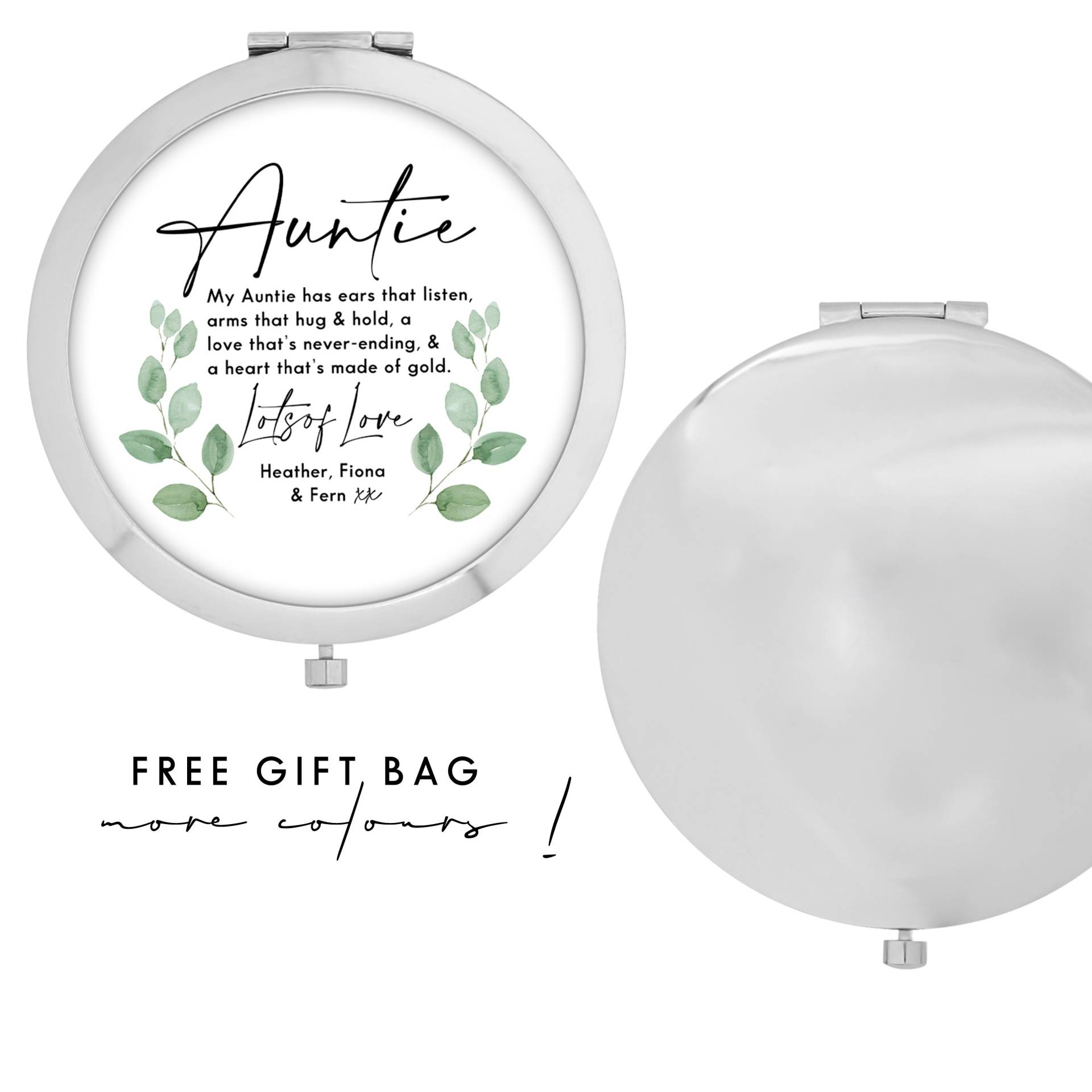 Aunties Geschenke - My Auntie Has Ears That Liste Andenken Personalisierter Taschenspiegel Für Frauen Taufgeschenk von GlamAndCoGifts