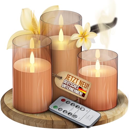 NEUHEIT DUFTENDE LED Kerzen aus Echtwachs im Glas in PREMIUM Qualität als Set mit Fernbedienung, Timerfunktion, Helligkeitsstufen und flackerndem 3D Docht von GlamGizmos