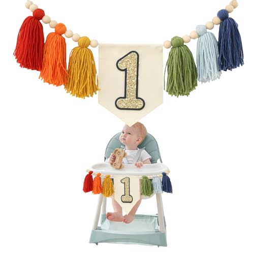 GlamRays 1 Geburtstag Hochstuhl Banner Bunte Partydeko für Mädchen Jungen Baby Dusche Kinderzimmer von GlamRays