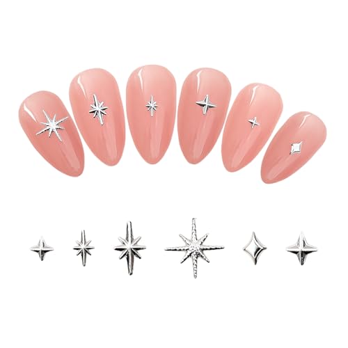 GlamRays 1000 Stück Silver Stern Nail Charms Metal Six-Punkte Sternförmige Nagel Becher Bling Sternlight Serie Gold Design Nagelkunst Zubehör für Akrylnägel Legierung(Silver) von GlamRays