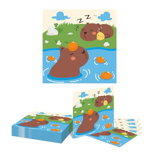 GlamRays 20 Stück Capybara Geburtstagsparty Servietten, Dekorationen, Zoo Freunde Servietten, Party Geschenke, süße Tier Servietten für 24 Personen von GlamRays