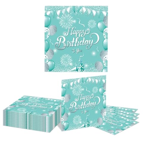 GlamRays 20 Stück Happy Birthday Servietten Grün und Silber Thema Einweg Papier Servietten für Dinner Picknick Cocktail Geburtstags Party Bedarf Dekorationen für Männer Frauen(Grün) von GlamRays