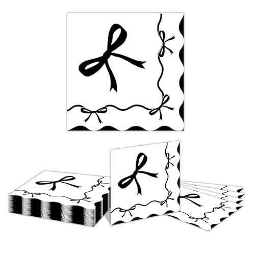 GlamRays 20 Stück Schwarze Schleifen Papier Servietten, Schleifknoten Mittags Servietten, Einweg Abendessen Servietten für zu Hause, Küche, Party Bedarf von GlamRays