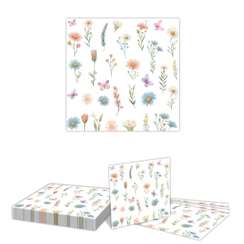 GlamRays 20 Stück Servietten Blumen, Blumen Servietten Bunt, Blumen Papierservietten für Geburtstage, Partys, Hochzeiten, Kommunion, Deko und Feiern(33x33cm) von GlamRays