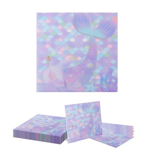 GlamRays 20 Stück Meerjungfrauen Servietten, Meerjungfrau Deko für Kindergeburtstag, Taufe (33x33CM, Multi-colored Mermaid Pattern, 2-lagig, Papier) von GlamRays