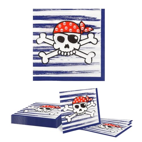 GlamRays 20 Stück Servietten Piraten, Piraten Deko Servietten Kindergeburtstag, Piraten Deko Kindergeburtstag Servietten für Kindergeburtstag Geburtstag Jungen Mädchen(33x33CM) von GlamRays