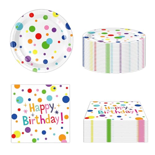 GlamRays 40 Stück Frohes Geburtstags Dekorationen Frohes Geburtstags Party Zubehör Set Inklusive Papier Geburtstags Teller und Servietten mit Geburtstags-Punktmuster GlamRays 40 Stück Frohes Geburtstags Dekorationen Frohes Geburtstags Party Zubehör Set Inklusive Papier Geburtstags Teller und Servietten mit Geburtstags-Punktmuster von GlamRays