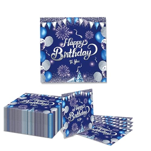 GlamRays 40 Stück Happy Birthday Servietten Blau und Silber Thema Einweg Papier Servietten für Dinner Picknick Cocktail Geburtstags Party Bedarf Dekorationen für Männer Frauen(Blau) von GlamRays