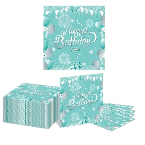 GlamRays 40 Stück Happy Birthday Servietten Grün und Silber Thema Einweg Papier Servietten für Dinner Picknick Cocktail Geburtstags Party Bedarf Dekorationen für Männer Frauen(Grün) von GlamRays