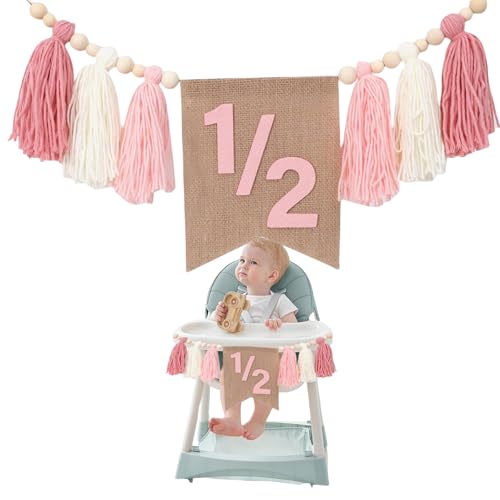 GlamRays Rosa 1/2 Geburtstag Hochstuhl Banner - Mädchen Halb Geburtstags Party Dekorationen Rosa Tassel Holzperlen Hochstuhl Girlande GlamRays Rosa 1/2 Geburtstag Hochstuhl Banner - Mädchen Halb Geburtstags Party Dekorationen Rosa Tassel Holzperlen Hochstuhl Girlande von GlamRays