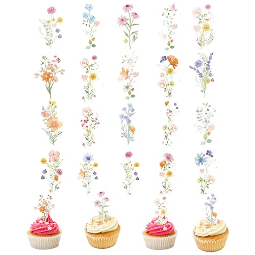 GlamRays Wildflower Geburtstags Party Dekorationen - 60 Stück Blumige Cupcake Toppers Baby in Bloom Baby Shower Kuchen Dekorationen Wildflower Baby Shower Dekorationen GlamRays Wildflower Geburtstags Party Dekorationen - 60 Stück Blumige Cupcake Toppers Baby in Bloom Baby Shower Kuchen Dekorationen Wildflower Baby Shower Dekorationen von GlamRays
