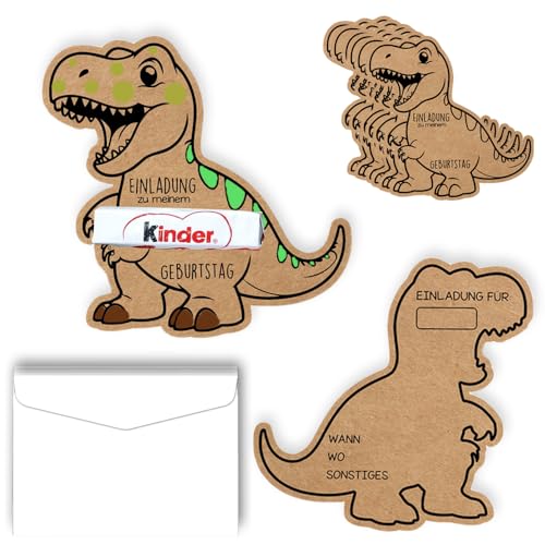 Glamifyr 12 Dino Einladungskarten Kindergeburtstag,Junge Dinosaurier Geburtstagseinladungen,Jungen Dino Einladungen für Kinder zum Geburtstag und Dino Party，Enthält 12 Umschläge (AA) von Glamifyr