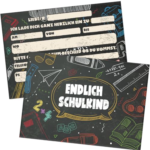 Glamifyr 12x Einladung Einschulung Junge - Einschulung Einladungskarte, Schulanfang Junge mit Tafel-Motiv, Chulstart Erstklässler Erste Klasse von Glamifyr
