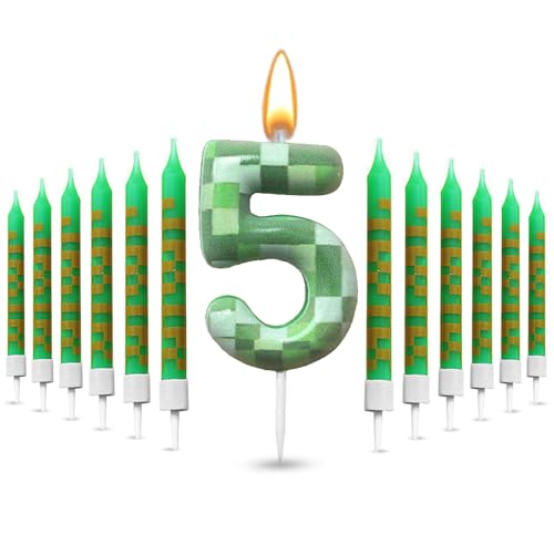 Glamifyr 13 Stück Kerze 5 Geburtstag Junge, 3D Tortendeko Junge Geburtstagskerzen Zahlen 5, Kerzen Grün Pixel Geburtstagskerzen Kerze 5 geburtstag mädchen Cartoon Gaming Themen Torteparty Deko Glamifyr 13 Stück Kerze 5 Geburtstag Junge, 3D Tortendeko Junge Geburtstagskerzen Zahlen 5, Kerzen Grün Pixel Geburtstagskerzen Kerze 5 geburtstag mädchen Cartoon Gaming Themen Torteparty Deko von Glamifyr