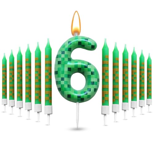Glamifyr 13 Stück Kerze 6 Geburtstag Junge, 3D Tortendeko Junge Geburtstagskerzen Zahlen 6, Kerzen Grün Pixel Geburtstagskerzen Kerze 6 geburtstag mädchen Cartoon Gaming Themen Torteparty Deko Glamifyr 13 Stück Kerze 6 Geburtstag Junge, 3D Tortendeko Junge Geburtstagskerzen Zahlen 6, Kerzen Grün Pixel Geburtstagskerzen Kerze 6 geburtstag mädchen Cartoon Gaming Themen Torteparty Deko von Glamifyr