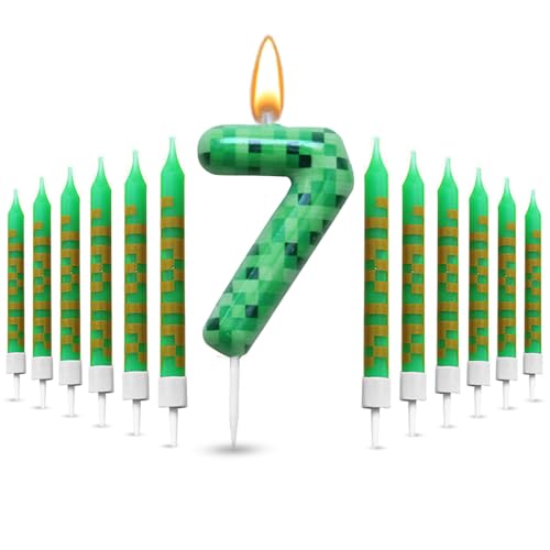 Glamifyr 13 Stück Kerze 7 Geburtstag Junge, 3D Tortendeko Junge Geburtstagskerzen Zahlen 7, Kerzen Grün Pixel Geburtstagskerzen Kerze 7 geburtstag mädchen Cartoon Gaming Themen Torteparty Deko Glamifyr 13 Stück Kerze 7 Geburtstag Junge, 3D Tortendeko Junge Geburtstagskerzen Zahlen 7, Kerzen Grün Pixel Geburtstagskerzen Kerze 7 geburtstag mädchen Cartoon Gaming Themen Torteparty Deko von Glamifyr