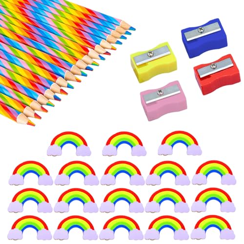 Glamifyr 18 Stück Regenbogenstift,Regenbogenstifte kinder,Buntstifte Kinder,18 Stück Regenbogen Radiergummi,4 Farben Bleistiftspitzer,Dreikant Farbstifte,Schule Büro Haushaltswaren Glamifyr 18 Stück Regenbogenstift,Regenbogenstifte kinder,Buntstifte Kinder,18 Stück Regenbogen Radiergummi,4 Farben Bleistiftspitzer,Dreikant Farbstifte,Schule Büro Haushaltswaren von Glamifyr
