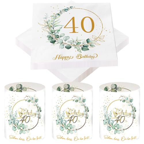 Glamifyr 20 Stück Servietten 40 Geburtstag + 8 Stück Windlicht Tischdeko, Servietten Happy Birthday Deko 40 Mann Servietten Eukalyptus Grün Tischdeko 40. Geburtstag Frauen Glamifyr 20 Stück Servietten 40 Geburtstag + 8 Stück Windlicht Tischdeko, Servietten Happy Birthday Deko 40 Mann Servietten Eukalyptus Grün Tischdeko 40. Geburtstag Frauen von Glamifyr