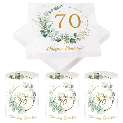 Glamifyr 20 Stück Servietten 70 Geburtstag Frau + 8 Stück Windlicht Tischdeko 70 Geburtstag Frau, Servietten Happy Birthday Servietten 70 Mann Servietten Eukalyptus Grün Deko Glamifyr 20 Stück Servietten 70 Geburtstag Frau + 8 Stück Windlicht Tischdeko 70 Geburtstag Frau, Servietten Happy Birthday Servietten 70 Mann Servietten Eukalyptus Grün Deko von Glamifyr