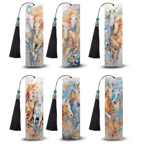 Glamifyr 6 Stück Lesezeichen Diamond Painting Lesezeichen Pferd, Diamond Painting Pferde Kinder Pferd Geschenke 5D Diamond Painting Kinder Pferd Mädchen Jungen von Glamifyr