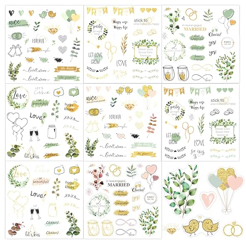 Glamifyr 8 Stk Sticker Hochzeit Gästebuch(160+ Motive),Aufkleber Hochzeit Deko Hochzeit Sticker Aufkleber Gästebuch Hochzeit,Hochzeitssticker Wedding Decoration Sticker Fotoalbum Sticker Liebe von Glamifyr
