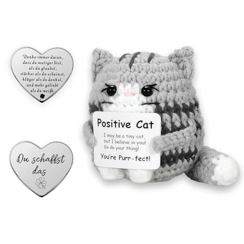 Glamifyr Positive Cat,Positive Katze,Emotional Support Kuscheltier,Positive Cat Pocket Hug Glücksbringer,Mutmacher Geschenke für Freunde Kollegen Familie,Kreative Cat und Kleine Glücksbringer von Glamifyr