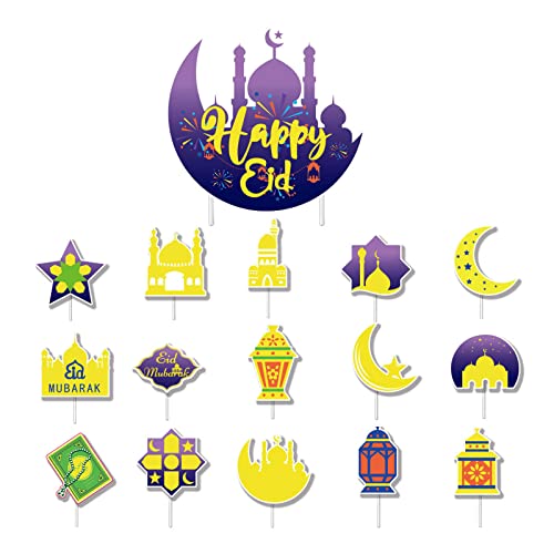 1 Set Eid-Buchstaben zum Aufhängen, Wimpelkette, Banner, Schloss, Mond, Stern, bedrucktes Papier, Kuchendekoration, Partydekoration, Kuchen von Glanhbnol