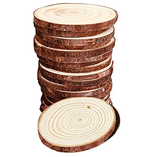 20 Stück unlackierte Holzscheiben mit Loch, 5–6 cm, 6–7 cm, Holzscheiben zum Bemalen, Basteln, Weihnachtsdekorationen, Holzscheiben von Glanhbnol
