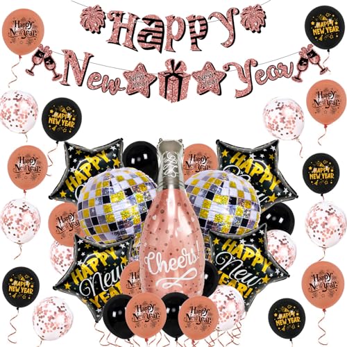 Bierflaschenballon Silvester Partyzubehör für 2024 Schwarz Golden Happy New Year Banner Festival Party Dekor Geschenk Bierflasche Ballon von Glanhbnol