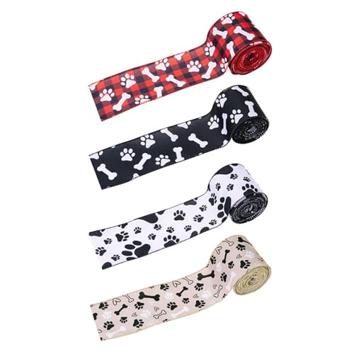 Glanhbnol 4 Rollen Hundepfotenband, Geschenkband, Hundeknochenband, Polyesterband, für Kranzbasteln von Glanhbnol