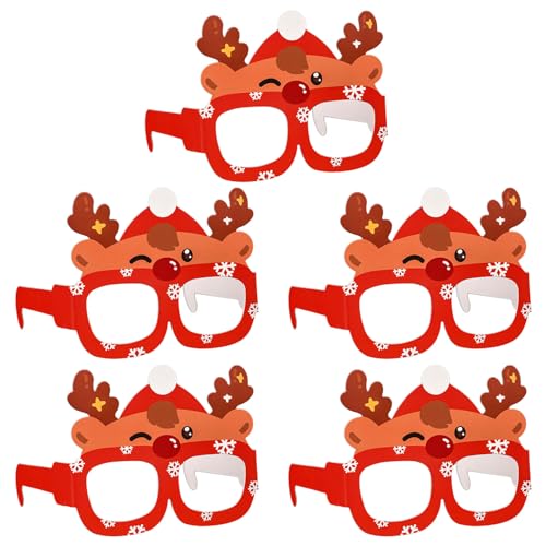 Packung mit 5 Papier-Brillen, schöne Cartoon-Weihnachtsbrillen, Requisiten für festliche Dekorationen, Partyzubehör, Cartoon-Brillen von Glanhbnol