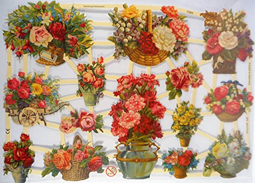 Glanzbilder Blume Blumenkorb Schubkarre EF 7264 Oblate Posiebilder Scrapbook Deko GWI 386 von Glanzbilder