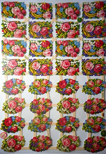 Glanzbilder Blume Rosen Blumenkorb EF 7384 Oblate Posiebilder Scrapbook Deko GWI 406 von Glanzbilder