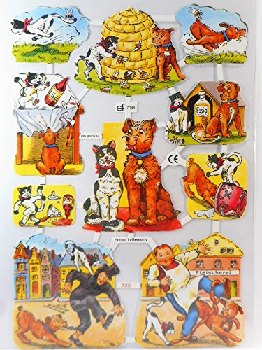 Glanzbilder Hund Katze Biene EF 7048 Oblaten Posiebilder Scrapbook Deko GWI 342 von Glanzbilder