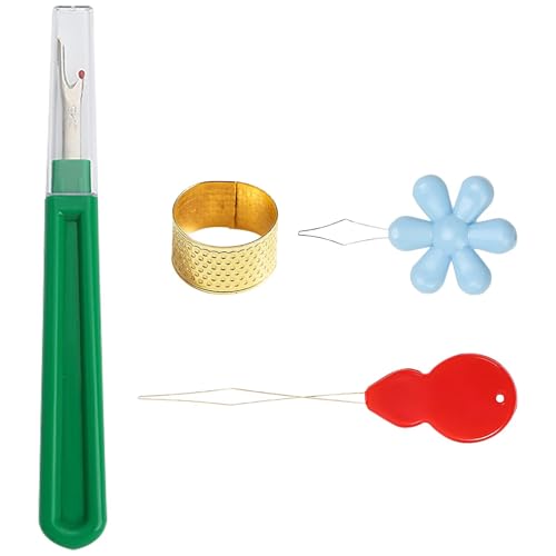 4-in-1 Nähset mit Nadeleinfädler, Nahttrenner, Fingerhut, Ideal für Nähen, DIY & Handarbeit, Seam Rippers Kit for Sewing (Zufällige Farbe) von Glanzend