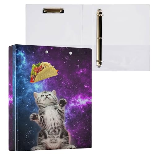 Glaphy Cute Taco Cat Galaxy 3-Ringbuch, Hardcover, 3,8 cm, runder Ringordner und flaches Klemmbrett, hält 200 Blatt, Bürobedarf, 2 Stück Glaphy Cute Taco Cat Galaxy 3-Ringbuch, Hardcover, 3,8 cm, runder Ringordner und flaches Klemmbrett, hält 200 Blatt, Bürobedarf, 2 Stück von Glaphy
