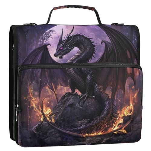 Glaphy Forest Dragon Magic Organizer mit Reißverschluss, 3,8 cm, 3-Ringbuch-Tasche mit Griff und Schultergurt, mehrere Taschen, Kapazität 500 Blatt von Glaphy
