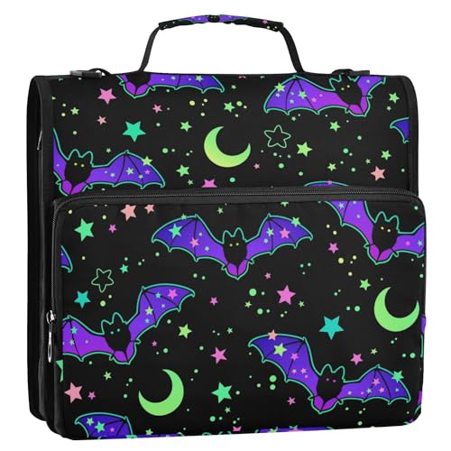 Glaphy Halloween Bats Moon Stars Reißverschluss-Bindertasche, 3,8 cm, 3 Ringordner, Aktenordner mit Schultergurt, mehrere Taschen, 500 Blatt Kapazität von Glaphy