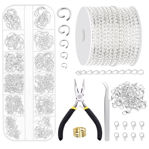 Galrks 504Pcs Metall Gold Link Ketten, Mental überzogene Schwanz Ketten mit Sprung Ringe und Hummer Verschlüsse für Schmuck Zubehör DIY (Silber) von Glarks