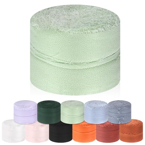 Glarks 1 Roll Chiffon Ribbon 1.37Inch x 11Yard Handmade Fringe Silk Ribbon Frayed Ribbons for Gifts Wrapping Weddings (Light Green) von Glarks