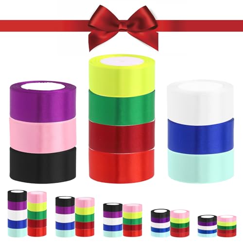 Glarks 10 Rolls 1-1/2 Inches x 25 Yards Satin Ribbons Set, 10 Colors Double Faced Polyester Fabric Ribbon Roll Fabric Satin Ribbon for Gifts Wrapping Hair Bows Flower Packaging Party Decoration von Glarks