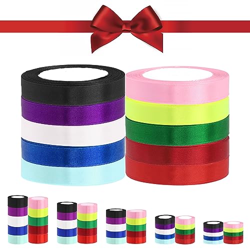 Glarks 10 Rolls 5/8 Inches x 25 Yards Satin Ribbons Set, 10 Colors Double Faced Polyester Fabric Ribbon Roll Fabric Satin Ribbon for Gifts Wrapping Hair Bows Flower Packaging Party Wedding Decoration von Glarks