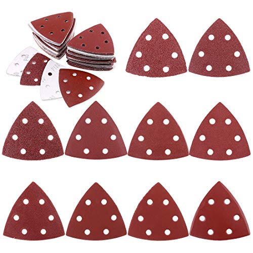 Glarks 100-Pieces 90mm / 3.5 Inch Triangle Mouse Detail Sander Sandpaper Sanding Paper Hook and Loop Assorted 40/60/80/120/180/240/400/600/800/1000 Grits for Random Orbital Sander (6 Holes) von Glarks