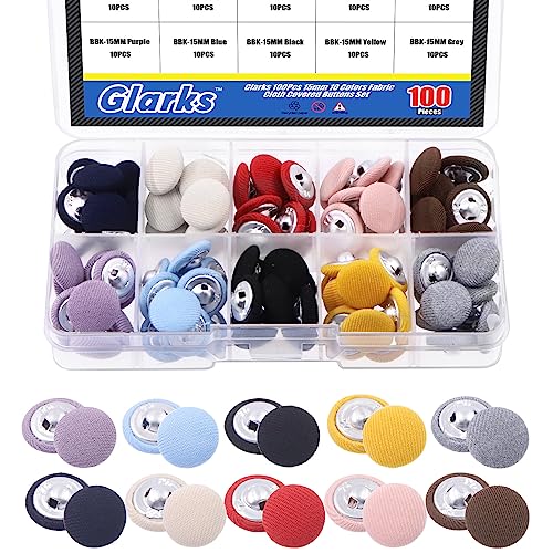 Glarks 100 Stück 10 Farben Stoff bezogene Knöpfe Set, Metallschaft runde Knöpfe, flache Rückseite, Stoffbezogene Knöpfe, Nähen, Stoffknöpfe für Kleidung, Anzüge, Jacke, Blusen, DIY, Handwerk (15 mm) Glarks 100 Stück 10 Farben Stoff bezogene Knöpfe Set, Metallschaft runde Knöpfe, flache Rückseite, Stoffbezogene Knöpfe, Nähen, Stoffknöpfe für Kleidung, Anzüge, Jacke, Blusen, DIY, Handwerk (15 mm) von Glarks