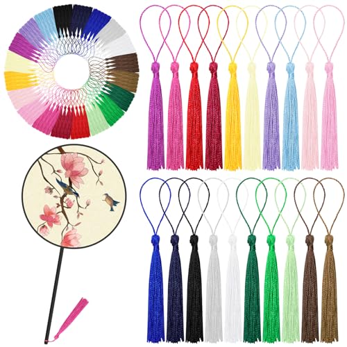 Glarks 100 Stück 13 cm Lesezeichen-Quasten, 20 Farben, seidig, handgefertigt, weiche Zahnseide, kleine Bastelquasten mit Kordelschlaufe für Schmuckherstellung, DIY, Handwerk, Dekoration von Glarks