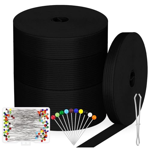 Glarks 105pcs Breite Nähen Elastisches Band, einschließlich 4pcs Schwarzes Schweres Stretch Hochelastizität Stricken Elastisches Band, 100pcs Gerade Nähen Pin, 1pcs Elastische Fäden Pinzetten von Glarks