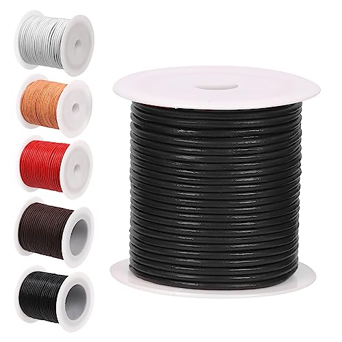 Glarks 11 Yards x 2mm Round Leather String Cord, Soft and Smooth Jewelry Leather Rope for Necklaces Bracelets Making, Wrapping, Beading Craft and Shoelaces Replacement (Black) von Glarks